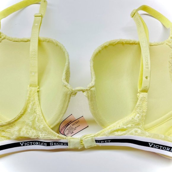 Retro Victoria's Secret Multiway Push Up Bra Neon Yellow Lace Logo Strap 34B - Picture 4 of 6